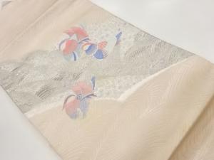 波に鴛鴦・花々模様織出し名古屋帯